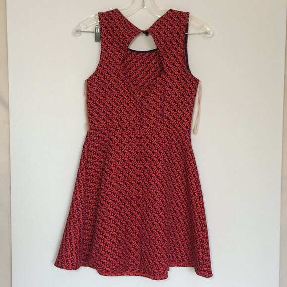 Flying Tomato Womens Sleeveless Dress Large Red Navy Blue Patterned Polyester - Picture 2 of 5